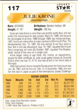 1991 Jockey Star Jockeys #117 Julie Krone Back
